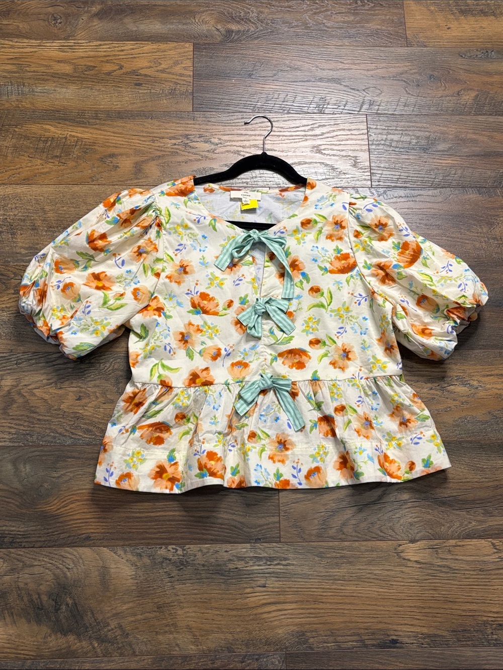 entro Cream Floral Peplum Top with Orange Flowers & Light Blue Bows - Kids